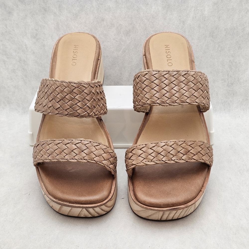 NISOLO Anthro Women's Almond Leather Ellie All Day Woven Clog Sandals Size 6.5